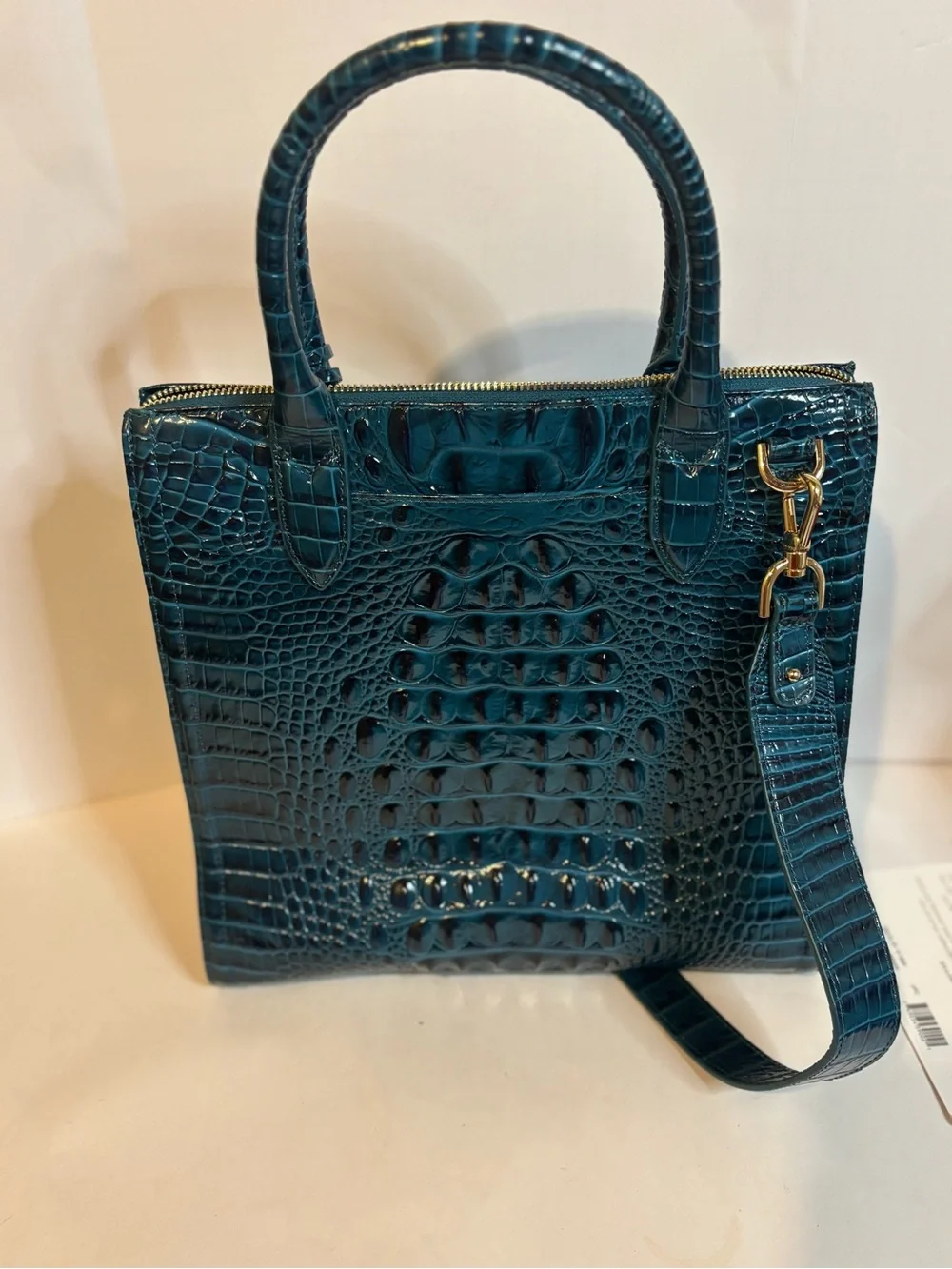 NWOT Brahmin Caroline-Juniper Melbourne Teal Croc-Embossed Top-Handle Tote